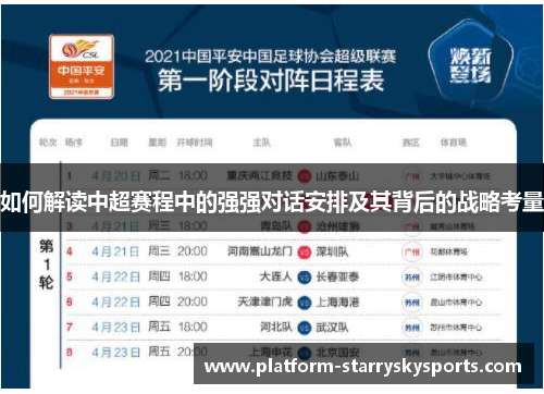 如何解读中超赛程中的强强对话安排及其背后的战略考量